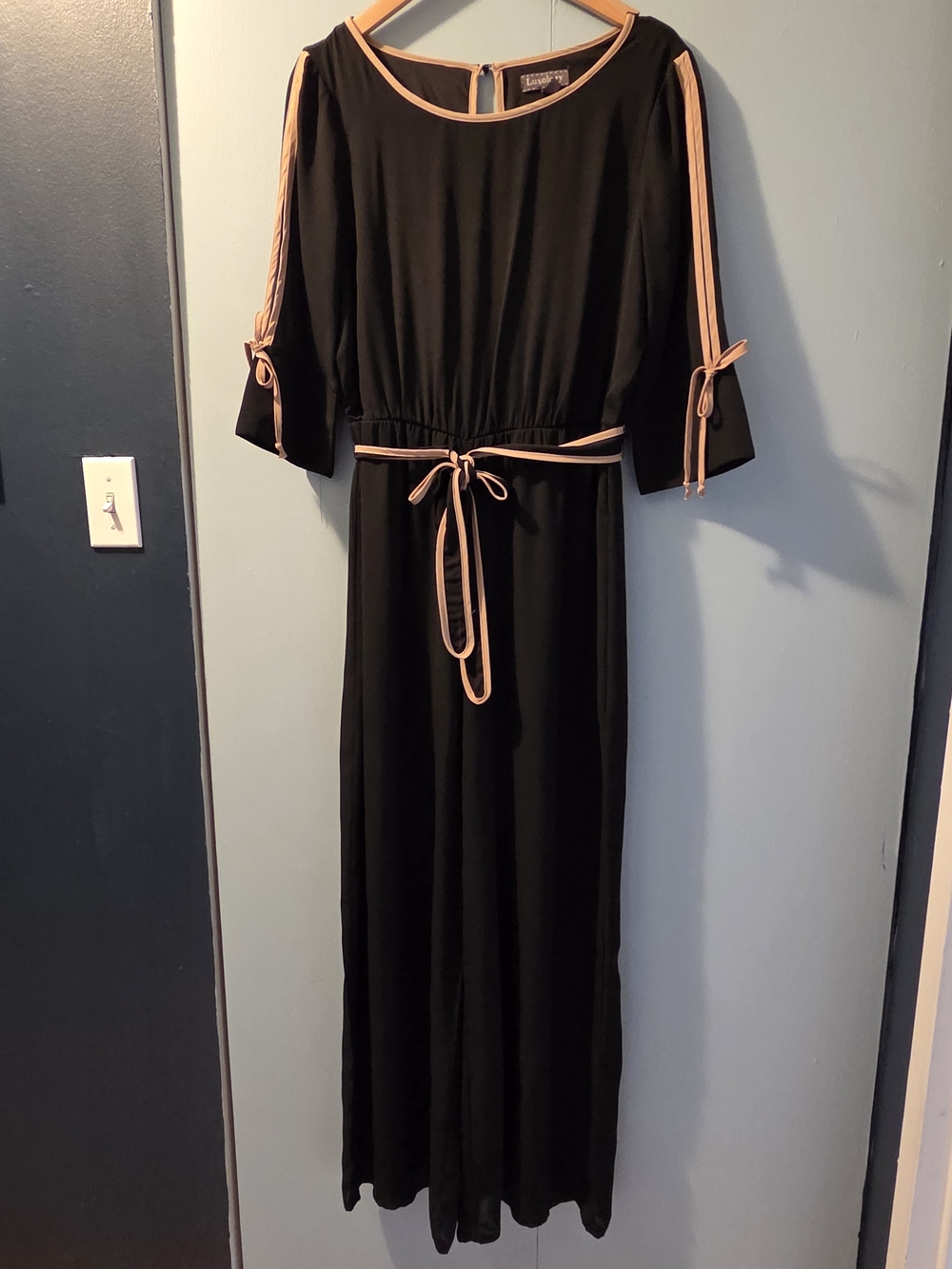 Luxology Black Maxi Dress with Blush Trim